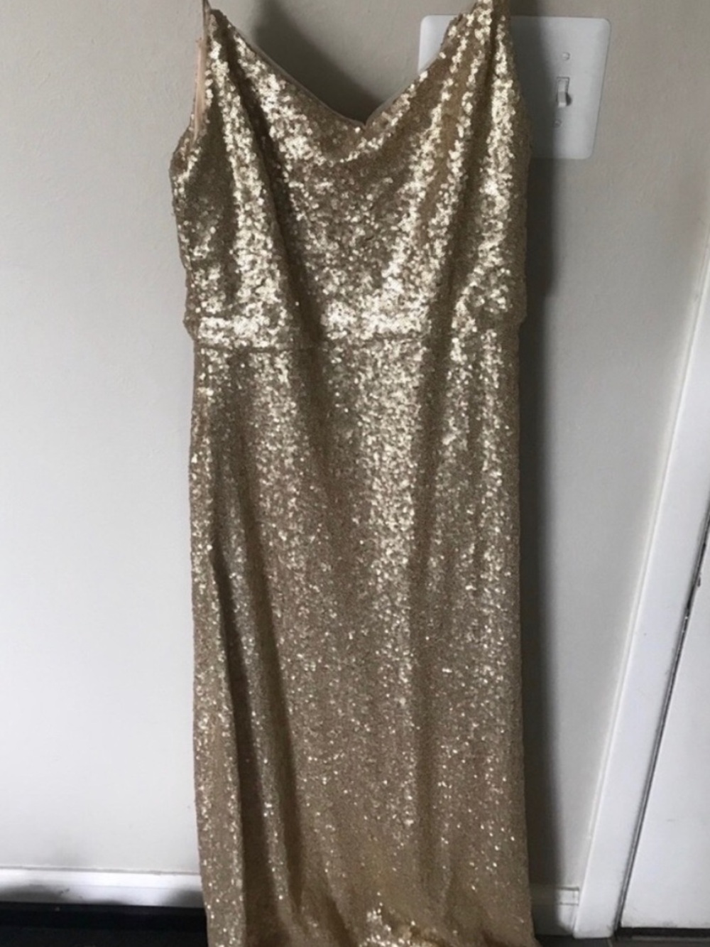 Jenny Yoo Gold Sequin Cowl-Back Slip Gown - Picture 2 of 4